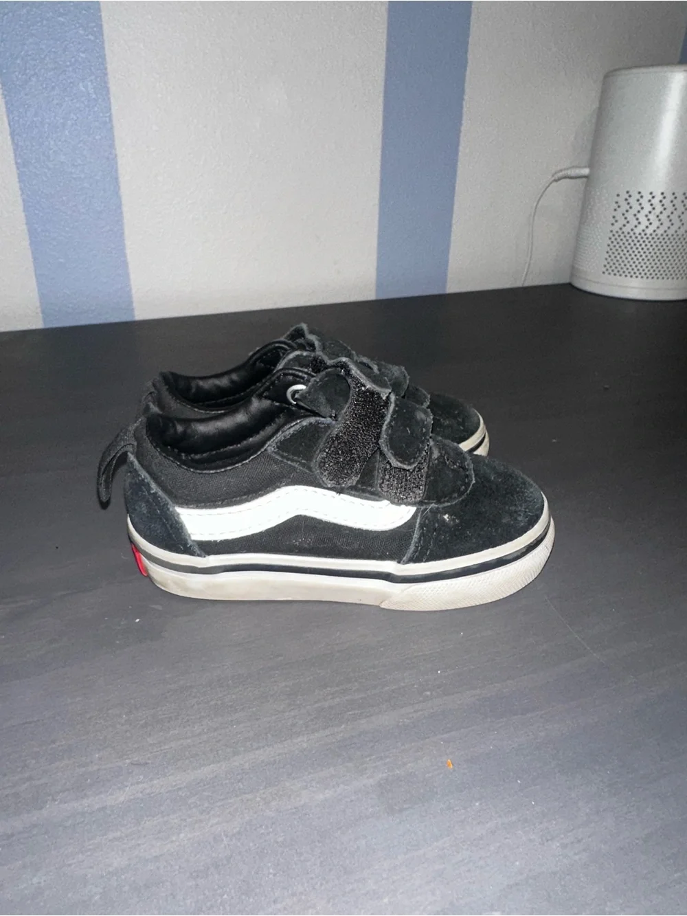 Vans Black Toddler Velcro Skate Shoes with White Stripe